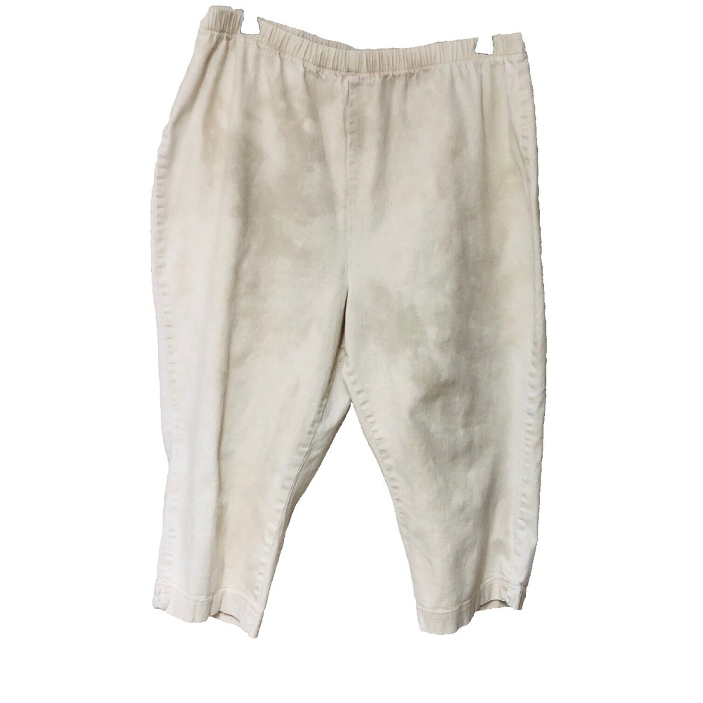 Denim & Co Womens Tan Tie Dye Camo Capri Pants‎ 2X Pull-On Relaxed Fit Casual